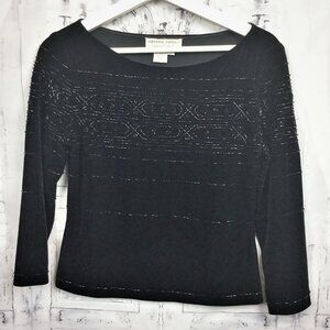 Adrianna Papell Evening Black Velvet Beaded Top S